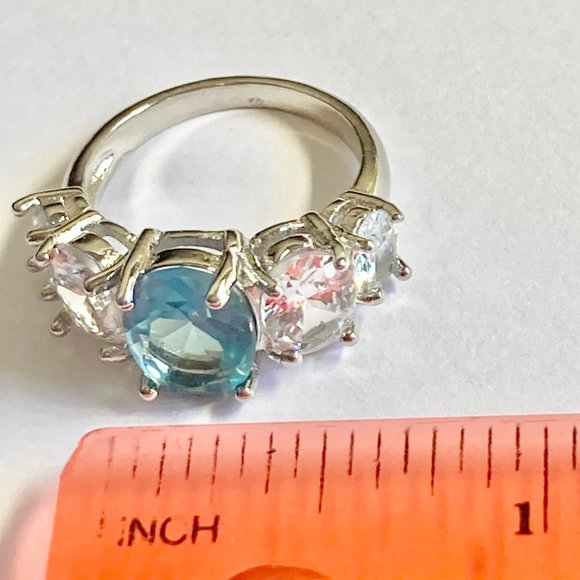 Silver Topaz Blue Cubic Zirconia Anniversary Ring Size 7 Plated Simulated - Picture 9 of 9